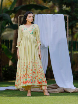 Sukruti Design - Yellow Floral Kurta and Pant (Set of 2)