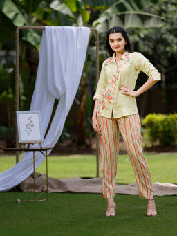 Sukruti Design - Yellow Floral Shirt and Pant (Set of 2)