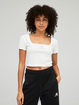 New Balance - White Solid/Plain Square Neck Top