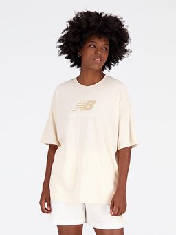 New Balance - Cream Solid/Plain Round Neck T-Shirt