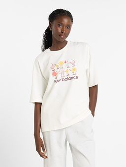 New Balance - Cream Printed Round Neck T-Shirt