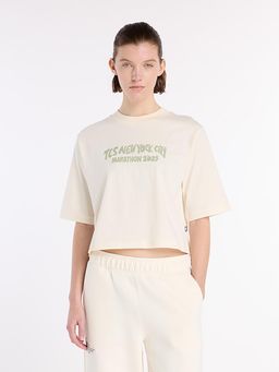 New Balance - Cream Typography Round Neck T-Shirt