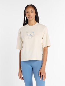 New Balance - Cream Printed Round Neck T-Shirt