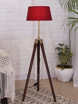 Homesake - Tripod Floor Lamp Wood Brass Lamp Red
