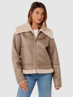 Forever New - Jamie Shearling Top Collar Aviator Coat