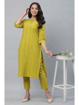 Aurelia - Green Stripe Kurta and Trouser (Set of 2)
