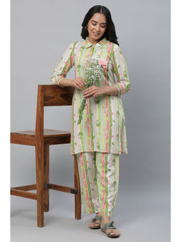 Aurelia - Green Multi Color Print Kurta and Trousers (Set of 2)