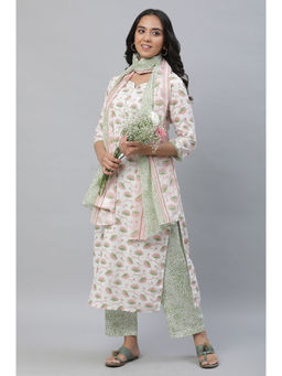 Aurelia - White Floral Printed Kurta Pant and Dupatta (Set of 3)