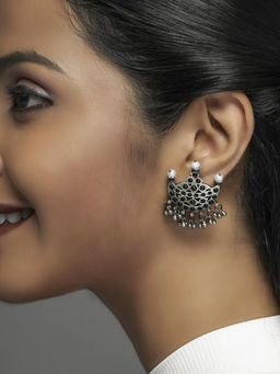 Divas Mantra - Tripeak Chand Earrings with Pink Spinel Stones, Green Spinel Stones and Pearls