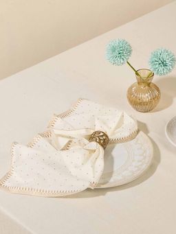 Fabindia - Offwhite Cotton Embroidered Luxe Napkin (Pack of 6)