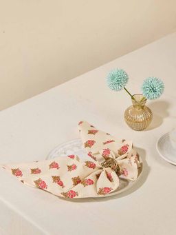 Fabindia - Red Cotton Printed Pushp Napkin (Pack of 6)