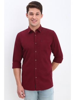Allen Solly - Men Maroon Custom Fit Solid Full Sleeves Casual Shirts