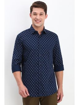 Allen Solly - Men Navy Slim Fit Print Full Sleeves Casual Shirts