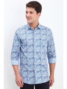 Allen Solly - Men Blue Slim Fit Print Full Sleeves Casual Shirts