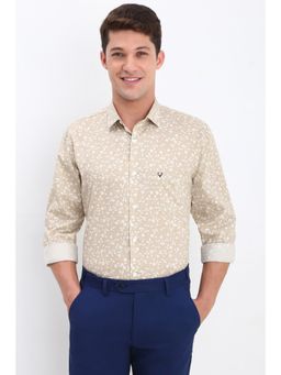 Allen Solly - Men Beige Slim Fit Print Full Sleeves Formal Shirt
