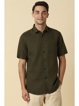 Allen Solly - Men Olive Slim Fit Solid Half Sleeves Casual Shirts