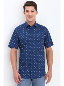 Allen Solly - Men Navy Slim Fit Print Half Sleeves Casual Shirts