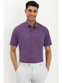 Allen Solly - Men Purple Slim Fit Textured Half Sleeves Formal Shirt