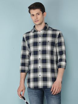 CRIMSOUNE CLUB - Mens Olive Checkered 100% Cotton Shirt