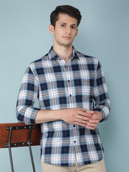CRIMSOUNE CLUB - Mens Blue Checkered 100% Cotton Shirt