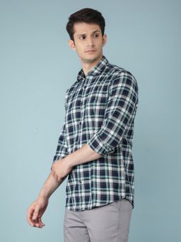 CRIMSOUNE CLUB - Mens Blue Checkered 100% Cotton Shirt