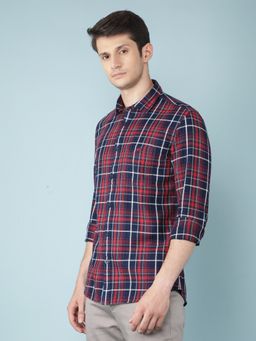 CRIMSOUNE CLUB - Mens Red Checkered 100% Cotton Shirt