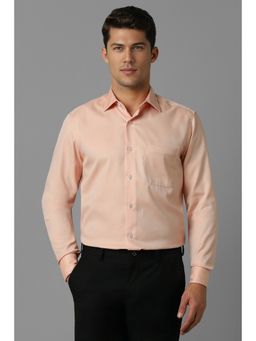 Louis Philippe - Men Peach Classic Fit Solid Full Sleeves Formal Shirt