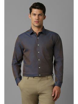 Louis Philippe - Men Brown Slim Fit Print Full Sleeves Formal Shirt