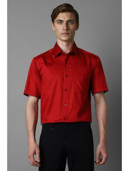 Louis Philippe - Men Red Classic Fit Print Half Sleeves Formal Shirt
