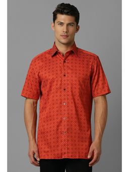 Louis Philippe - Men Red Classic Fit Print Half Sleeves Formal Shirt
