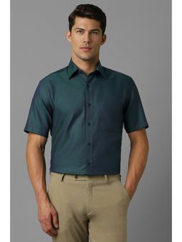 Louis Philippe - Men Green Classic Fit Textured Half Sleeves Formal Shirt