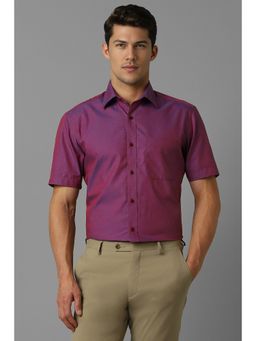 Louis Philippe - Men Purple Classic Fit Textured Half Sleeves Formal Shirt