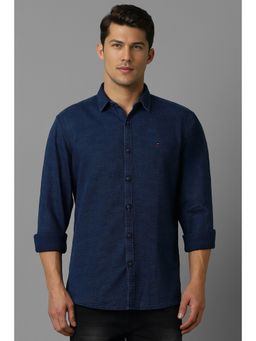 Louis Philippe - Men Navy Slim Fit Textured Full Sleeves Casual Shirt