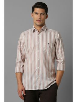 Louis Philippe - Men Beige Slim Fit Stripe Full Sleeves Casual Shirt