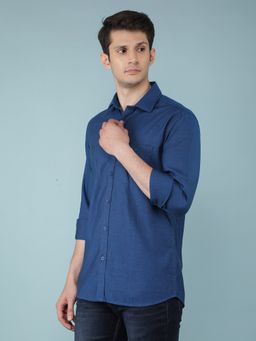 CRIMSOUNE CLUB - Mens Blue Knitted 100% Cotton Shirt