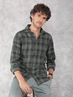 CRIMSOUNE CLUB - Mens Green Checkered 100% Cotton Shirt