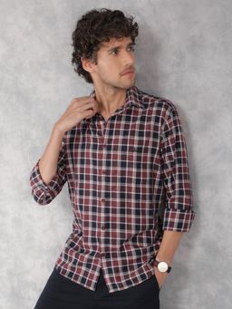 CRIMSOUNE CLUB - Mens Wine Checkered Shirt