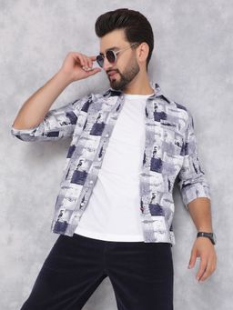CRIMSOUNE CLUB - Mens Navy Blue Printed Shirt