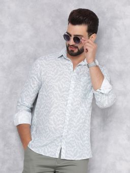 CRIMSOUNE CLUB - Mens Green Printed Linen Shirt
