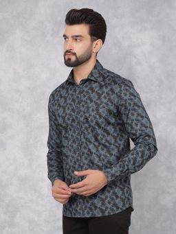 CRIMSOUNE CLUB - Mens Green Floral Print 100% Cotton Shirt