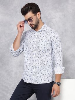 CRIMSOUNE CLUB - Mens White Floral Print 100% Cotton Shirt