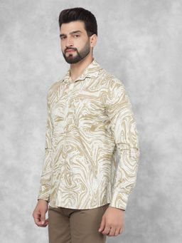 CRIMSOUNE CLUB - Mens Beige Abstract Print 100% Cotton Shirt
