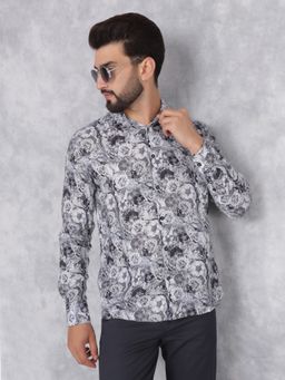 CRIMSOUNE CLUB - Mens Multi-Color Floral Print Linen Shirt