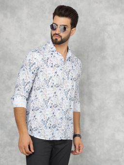 CRIMSOUNE CLUB - Mens Multi-Color Floral Print Linen Shirt