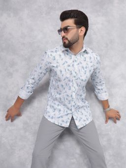 CRIMSOUNE CLUB - Mens Blue Printed 100% Cotton Shirt
