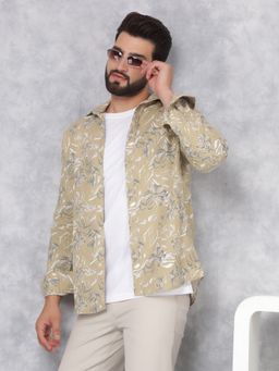 CRIMSOUNE CLUB - Mens Beige Floral Print Shirt
