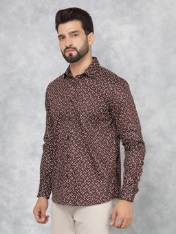 CRIMSOUNE CLUB - Mens Wine Printed 100% Cotton Shirt