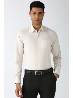 Peter England - Men Cream Slim Fit Stripes Formal Shirt