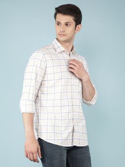 CRIMSOUNE CLUB - Mens Beige Checkered 100% Cotton Shirt