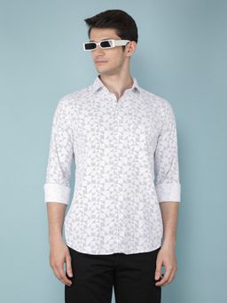 CRIMSOUNE CLUB - Mens White Printed 100% Cotton Shirt